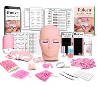 Ruicen - Kit de extensión de pestañas para principiantes, kit de extensión de pestañas con curso de entrenamiento que incluye cabeza de maniquí, tabla de mapeo de pestañas de práctica y más