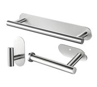 RUICER Toallero + Portarrollos para Papel Higiénico + Ganchos Adhesivos, 3 Piezas Juegos de Accesorios de Baño, Acero Inoxidable