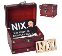 Ruichi Nichts Geschenk, Regalo Nada, Regalo Nada para Quienes No Quieren Nada, Cofre del Tesoro de Madera con Tarjeta de Felicitación, Regalos Divertido para Cumpleaños y Bodas para Hombre y Mujere