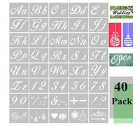 RuiChy 40 hojas de plantillas de letras para pintar sobre pizarra de madera, plantillas de signos de números de alfabeto PET reutilizables con fuente de caligrafía para proyectos de arte escolar