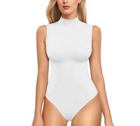 RuiChy Bodis sin Mangas para Mujeres Cuello Alto Bodys Femenino Parte Superior de Mono Salir Ajuste Esbelto Casual Bodyss Leotardo Ropa de Club(Blanco/L)