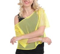RuiChy Camiseta de Red de Neón para Mujer, Años 80 Disfraz Neón Top de Manga Corta Camiseta de Malla Talla única Discoteca Carnaval Festival de Música Temática Fiesta Conjuntos (Amarillo)