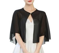 RuiChy Capa Chal de Gasa para Mujer, Elegante Hebilla de Perla Bolero Capelet Vestido de Noche Chales Estola Transparente Cárdigan Boda Novia Hombros Poncho de Protección Solar Abrigo Corto (Negro)