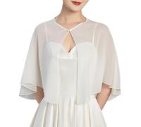 RuiChy Capa Chal de Gasa para Mujer, Elegante Hebilla de Perla Bolero Capelet Vestido de Noche Chales Estola Transparente Cárdigan Boda Novia Hombros Poncho de Protección Solar Abrigo Corto (Blanco)