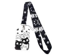 RuiChy Estampado de Gato Cordón de Cuello con Portatarjeta, Soporte para Tarjetas de Identificación con Lanyard Porta Tarjetas Cordones de Insignia para Oficina Exposiciones Escolar Uso (A)