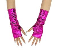 RuiChy Metálico Guantes Sin Dedos Unisexo Brillante Charol Cortos Guantes de ópera Wetlook Calentadores de Brazos para 80s Fiesta de Noche Mascaradas Cosplay Disco Guante de Danza (Rose Red)
