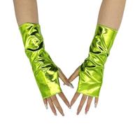 RuiChy Metálico Guantes Sin Dedos Unisexo Brillante Charol Cortos Guantes de ópera Wetlook Calentadores de Brazos para 80s Fiesta de Noche Mascaradas Cosplay Disco Guante de Danza (Verde)