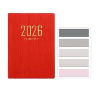 RuiChy Mini Agenda de Bolsillo 2026 Cubierta de cuero PU Agenda Diaria A7 Semana Vista 128 Páginas Planificador Diario Calendario Anual Libreta con Morandi Adhesivos Índices de Pestañas (Rojo)