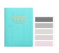 RuiChy Mini Agenda de Bolsillo 2026 Cubierta de cuero PU Agenda Diaria A7 Semana Vista 128 Páginas Planificador Diario Calendario Anual Libreta con Morandi Adhesivos Índices de Pestañas (Cian)