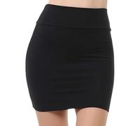 RuiChy Minifalda Bodycon de Tiro Alto para Mujeres Casual Falda Lápiz Corta Sexy Sólido Elástica y Elástica Fiesta Ropa de Club y Trajes de Noche, Negro/L