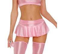 RuiChy Minifalda Brillante para Mujer Falda Plisada Transparente Sexy Mini Falda Corta A-Line Elástica con Brillo Estilo Y2K para Fiestas Rave Discoteca y Baile, Rosa/XL