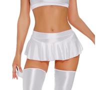 RuiChy Minifalda Brillante para Mujer Falda Plisada Transparente Sexy Mini Falda Corta A-Line Elástica con Brillo Estilo Y2K para Fiestas Rave Discoteca y Baile, Blanco/L