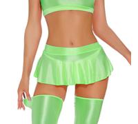 RuiChy Minifalda Brillante para Mujer Falda Plisada Transparente Sexy Mini Falda Corta A-Line Elástica con Brillo Estilo Y2K para Fiestas Rave Discoteca y Baile, Neon Verde/L