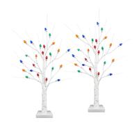 Ruidazon - Paquete de 2 árboles de abedul iluminados, árbol de abedul de Navidad de 26 pulgadas con 24 luces LED rojas, verdes, naranjas, azules, funciona con pilas, árbol de mesa de Navidad pequeño