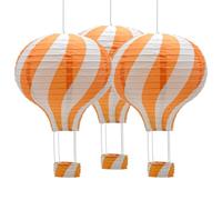Ruidee Juego de 3 farolillos de papel con forma de globo aerostático de 12 pulgadas para colgar, a rayas, para fiestas, casas, bodas (naranja)