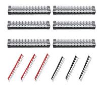 Ruidee Juego de 6 bloques de terminales de distribución eléctrica, bornes de tira de 600 V y 25 A, terminales de tornillo de doble fila + terminales preaislados de 400 V y 25 A barreras puente