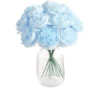 RUIDKUN 12 peonías artificiales de seda azul con tallos, ramo de peonías falsas de 8 pulgadas para boda, decoración del hogar, mesa de oficina, regalos de festivales