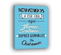 RuidoRosa Cuadro Frase Familia optimista 40x30 Bienvenidos a Esta casa...