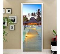 Ruifulex Pegatinas para Puertas Hermosa Vista al mar 3D Papel Tapiz fotográfico a Prueba de Agua Creativo DIY Etiqueta de la Puerta PVC Vinilo Pared de Papel Sala de Estar Dormitorio Puerta Mural