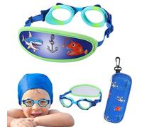 ruigao Gafas de natación para niños con correa de tela para niños de 4 a 7 años, sin tirones de pelo, correa elástica, protección UV, antivaho (1 paquete de correas elásticas para peces, tiburón azul)