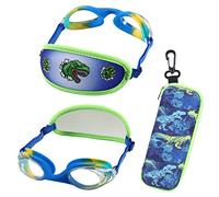 RUIGAO Gafas de natación para niños de 2 a 6 años, sin tirones de pelo, protección UV, antivaho, diadema acolchada (1 paquete para niños, verde dino)