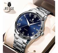 RUIGE reloj de moda para hombre, reloj minimalista a escala romana, reloj famoso con brillo nocturno, resistente al agua, de moda Negro