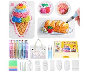 RuiHawk Kit de Pintura Mágica de Espuma 3D, 75 Piezas - Pintura Hinchada DIY con 24 Bolígrafos Acrílicos, 38 Hojas de Textura y Cuentas, Regalo Creativo para Niños 5, 6, 7, 8, 9 Años(Bolsa Incluida)