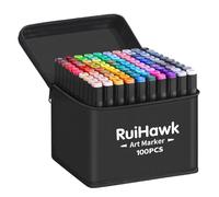 RuiHawk Rotuladores Alcohol 100 Colores, Doble Punta Marcadores Alcohol, Impermeabile Secado Rápido Permanent Artísticos para Niños Adultos Artistas Estudiantes, Ideales para Dibujar Cómics Garabatos