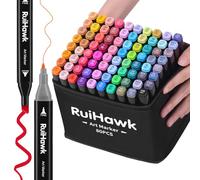 RuiHawk Rotuladores Alcohol, Rotulador de 80 Colores Doble Punta, 2S Secado Rápido Marcadores Permanente con Bolsa de Almacenamiento y Espaciador, Markers para Bocetos, Cómics, Colorear