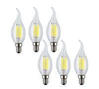Ruihua Bombilla de filamento de vela LED E14, blanco frío, 6500 K, 4 W equivalentes a 40 W halógena, 6 paquetes no regulables, C35, pequeño Edison, bombilla de bajo consumo, diseño vintage, 400 lm