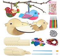 RUIJIE 16 Piezas Manualidades de Madera de Bricolaje para Niños DIY Pájaros para Pintar de Juguete Creativo Artes Pintura Primaveral con Herramientas de Pintura Regalos para Niños 3 4 5 6 7 8 Años