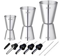 RUIJIE® 3 Pcs Vaso Medidor Cocktail Double Cara Acero Inoxidable 20ml,25ml,30ml,40ml,50ml,60ml Vaso Medidor para Cócteles Jigger de Cóctel y 4 Pcs Licor Pourer y 2 Pcs Cepillo de Limpieza Corto