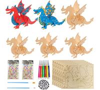 RUIJIE 36 Piezas Kit de Manualidades de Madera de Bricolaje para Niños Juegos Dinosaurios Madera Sin Pintar Colorear Juguete Creativo con Herramientas de Pintura Regalos para Niños 3 4 5 6 7 8 Años