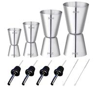 RUIJIE 4 Pcs Vaso Medidor Cocktail Double Cara Acero Inoxidable 15ml 20ml 30ml 40ml 50ml 60ml, Vaso Medidor para Cócteles Jigger de Cóctel y 4 Pcs Licor Pourer y 2 Pcs Cepillo de Limpieza Corto