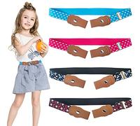 RUIJIE 4 Piezas Cinturones Elásticos Sin Hebilla para Niños No Buckle Invisibles Estiramiento Cinturón Stretch Ajustable Belt para Niños y Niñas 35-90cm (Polka dots)