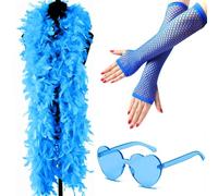 RUIJIE Boa de Plumas, Boa de Plumas de 2 m con Gafas de Sol sin Montura en Forma de corazón y Guante de Rejilla, Boa de Plumas de Pavo para Fiestas de Bodas de Baile de Cosplay