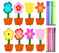 RUIJIE Flores de Madera Manualidades, 20 Piezas Flores de Madera sin Terminar para Niños, Flores Pintura con 8 Flores de Madera & 12 Bolígrafo de Acuarela, para Regalo de Cumpleaños Niños (4 Estilos)