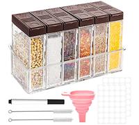 RUIJIE Juego de 6 Botes Especias Plástico, Tarros Especias con Bandeja, Cajas de Especias Pequeños, Spice Jars con Etiquetas Embudo, Botellas Recipientes para Cocina, Camping, Barbacoa al Aire Libre