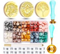 RUIJIE Kit de Sello de Lacre, 150 Perlas de Cera de Sellado de 10 Colores, 3 Sello de Cera, 1 Cucharas para Derretir, 10 Velas de Té, 1 Bolígrafo, para Sobres, Invitaciones de Boda, Regalo