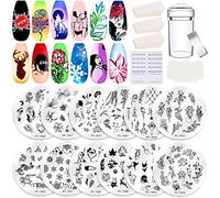 RUIJIE Nail Art Stamping 12 Pcs Placas Estampacion Uñas para Manicura, Plantillas para Uñas, Decoración de Uñas con 1 Estampador, 1 Rascador, 3 Esponja, 10 Toallitas, Patrones Animales Corazón Flores