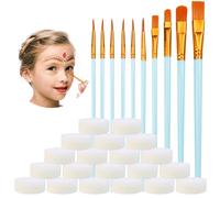 RUIJIE Pinceles para Pintura, 10 Piezas of Pinceles de Nylon con 10 Esponja, Pinceles de Artista para Acuarela, óleo, Cara, Dibujo de líneas, Pintura Facial para Principiantes, Profesionales (Azul)