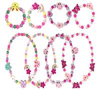 RUIJIR 4 Juego de Joyas Niños Contiene Collar Pulsera Niña Colorida Colgante de Madera Collar Pulsera Set Princesa Beads Regalo para la Fiesta de Cumpleaños Pretender