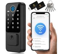 RUIKANG POWER Cerradura de puerta inteligente WiFi, cerradura de puerta de entrada sin llave para puerta delantera, cerradura de puerta de huellas dactilares con control de aplicación, cerrojo de