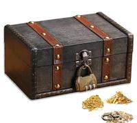 Ruikcoll Cofre del Tesoro de Madera Vintage, Cofre del Tesoro de Madera, Cofre del Tesoro con Cerradura de Combinación, Mini Joyero para Joyas, Recuerdos y Objetos Pequeños 16,7 x 11 x 7,5 cm, negro