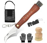 Ruikcoll Set de 5 Piezas de Navaja para Setas Plegable con Cepillo - Incluye Navaja, Cepillo para Setas, Afilador, Guantes y Bolsa | Perfecto para Buscar Setas y Cocinar al Aire Libre