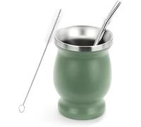 Ruikcoll Taza de té mate de doble pared de, Vaso Yerba mate de acero inoxidable con pajita de acero inoxidable y cepillo de limpieza, para café,mate, té de frutas(verde)