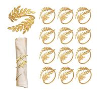 Ruikdly 12 Piezas Servilleteros Individuales Dorados, Anillos de Servilletas de Metal, Hebilla de Servilleta de Trigo, para Reuniones Familiares, Bodas, Navidad, Decoración de Mesa