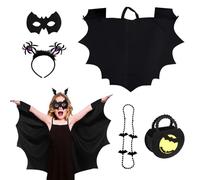 Ruikdly Disfraz Halloween Niño Murcielago 5PCS, Disfraz Murcielago Niño Pequeño, con Capa 100 x 85 cm, Mascarilla, Diadema, Bolsa de Dulces y Collar para Halloween Mascarada Cosplay