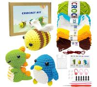 Ruikdly Kit de Ganchillo para Principiantes 3 Piezas Crochet Kit Principiantes Animales con Tutoriales en Video Paso a Pas para Adultos y Niños (Abejas/Dinosaurios/Pingüinos)