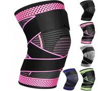 Ruilala Rodilleras Menisco y Ligamento Ajustable Rodillera Estabilizadora 1 Pieza Rodilleras Deportivas Para Hombres y Mujeres Para de Menisco, Tendinitis, Correr, Baloncesto (rojo rosa, XXL)